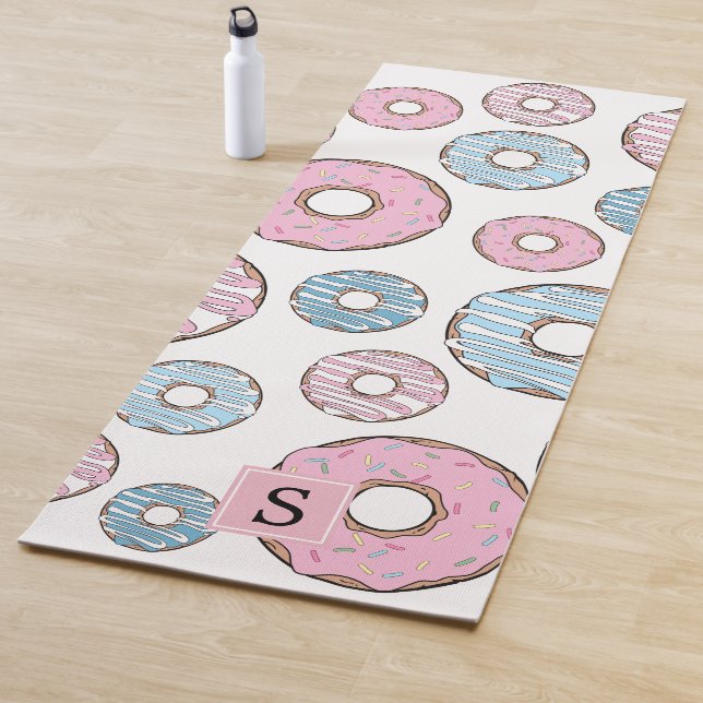 Donut Pattern, Pink Donuts, Blue Donuts, Your Name Yoga Mat (In Situ)