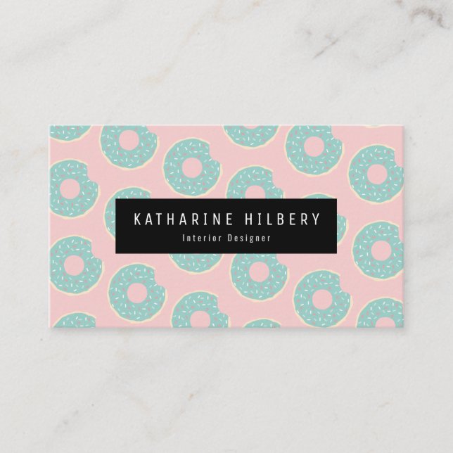 Donut Pattern Pink & Mint Green Business Card (Front)
