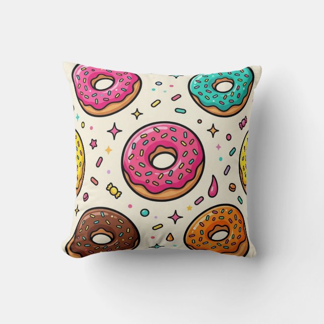 Donut Pattern Throw Pillow (Front)