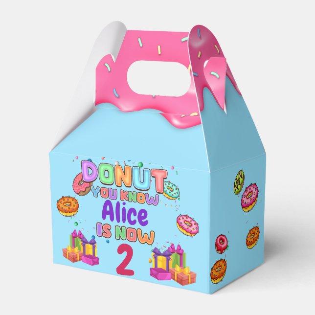 Donut Personalized Color Sprinkle Birthday Party Favor Boxes (Front Side)