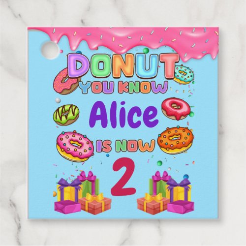 Donut Personalized Color Sprinkle Birthday Party Favor Tags