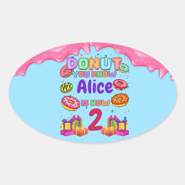 Donut Personalized Color Sprinkle Birthday Party Oval Sticker (Front)