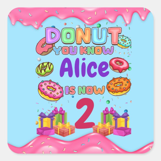 Donut Personalized Color Sprinkle Birthday Party   Square Sticker (Front)