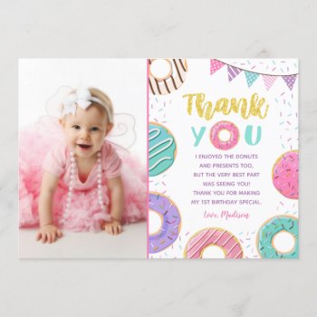Donut Photo Birthday Thank You Cards by SugarPlumPaperie at Zazzle