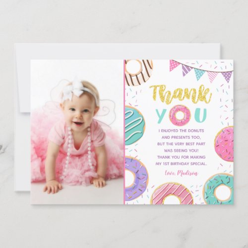 Donut Photo Birthday Thank You Cards