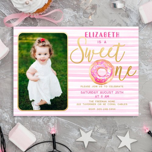 Donut Photo Sweet One Birthday Party Invitation