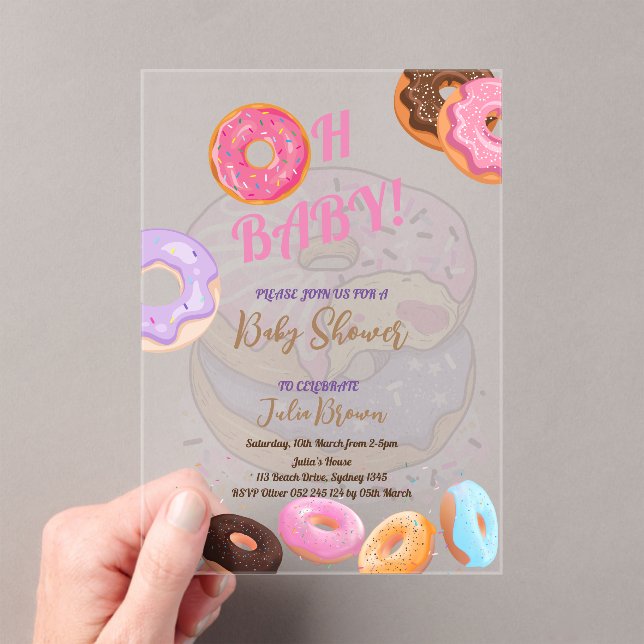 Donut pink Baby Shower  Acrylic Invitations (Insitu (Handheld))