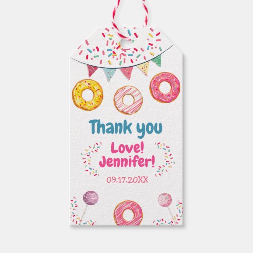 Donut pink Birthday Thanks a Gift Tags