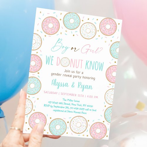 Donut Pink Blue Gender Reveal Invitation