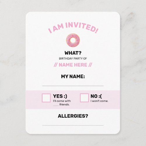 donut pink editable RSVP card