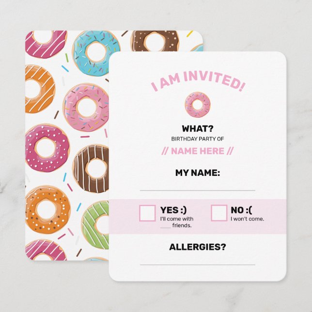 donut pink editable RSVP card (Front/Back)