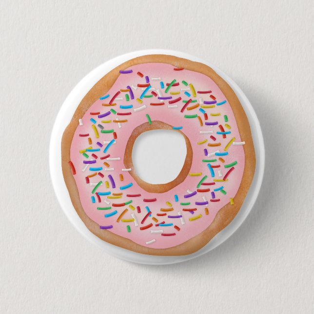 Donut Pink Frosting Sprinkles Cute Food | Doughnut Button (Front)