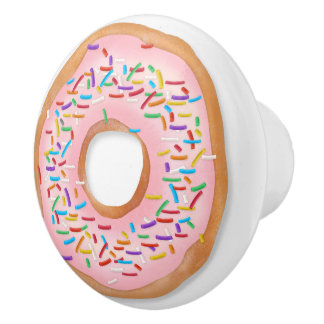 Donut Pink Frosting Sprinkles Cute Food | Doughnut Ceramic Knob