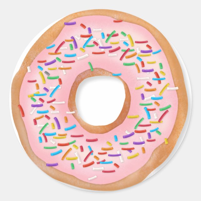 Donut Pink Frosting Sprinkles Cute Food | Doughnut Classic Round Sticker (Front)