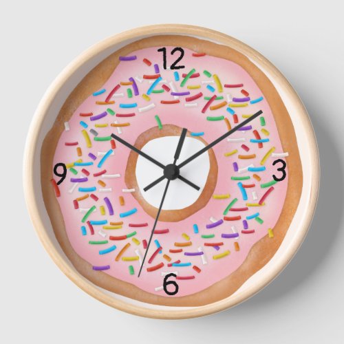 Donut Pink Frosting Sprinkles Cute Food  Doughnut Clock