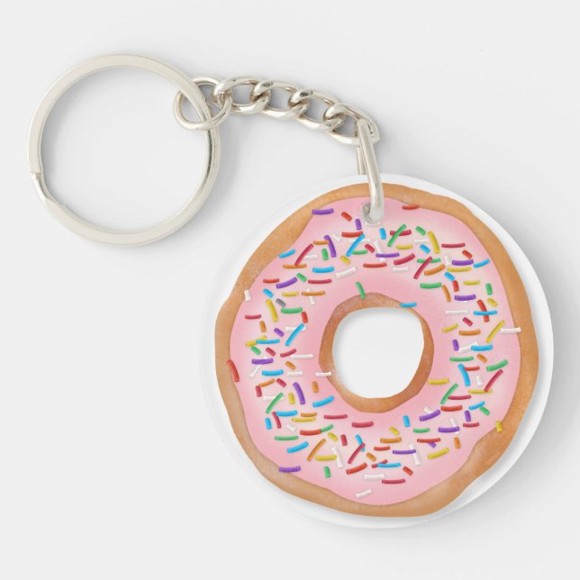 Donut Pink Frosting Sprinkles Cute Food | Doughnut Keychain (Front)