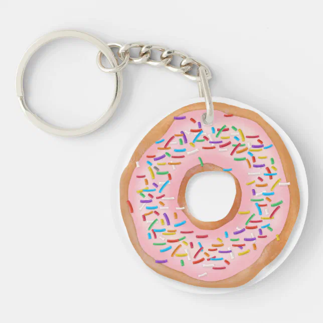 Donut Pink Frosting Sprinkles Cute Food Doughnut Keychain Zazzle
