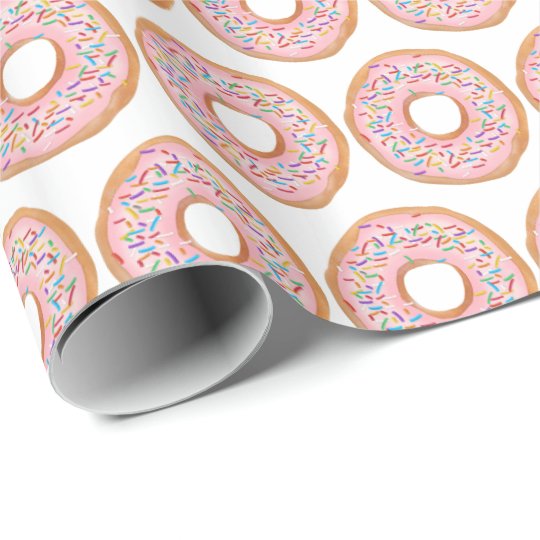 Donut Pink Frosting Sprinkles Cute Food Doughnut Wrapping Paper
