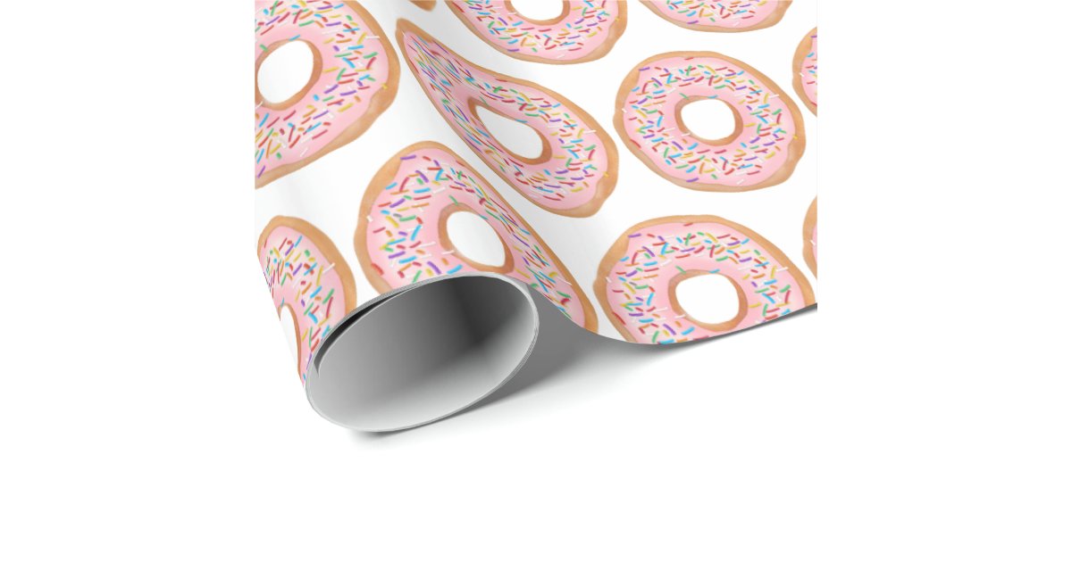 Donut Pink Frosting Sprinkles Cute Food Doughnut Wrapping Paper Zazzle