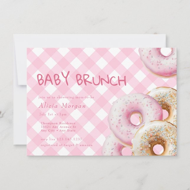 Donut | Pink Gingham Girl Baby Shower Invitation (Front)