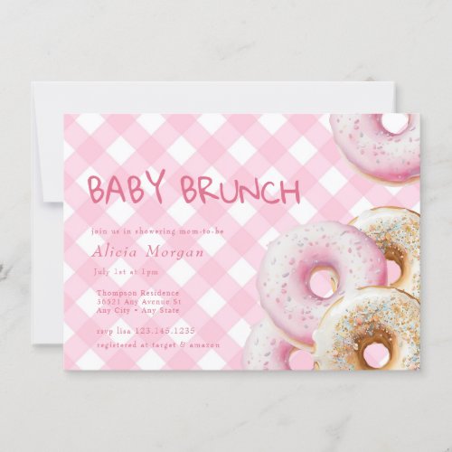 Donut  Pink Gingham Girl Baby Shower Invitation