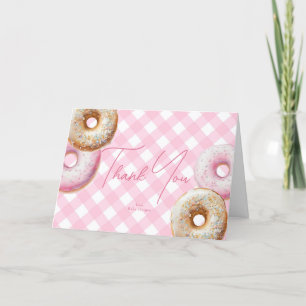 Donut   Pink Gingham Girl Baby Shower Letterpress Thank You Card