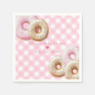 Donut Pink Gingham Girl Baby Shower Napkins