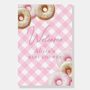 Donut Pink Gingham Girl Baby Shower Welcome Poster