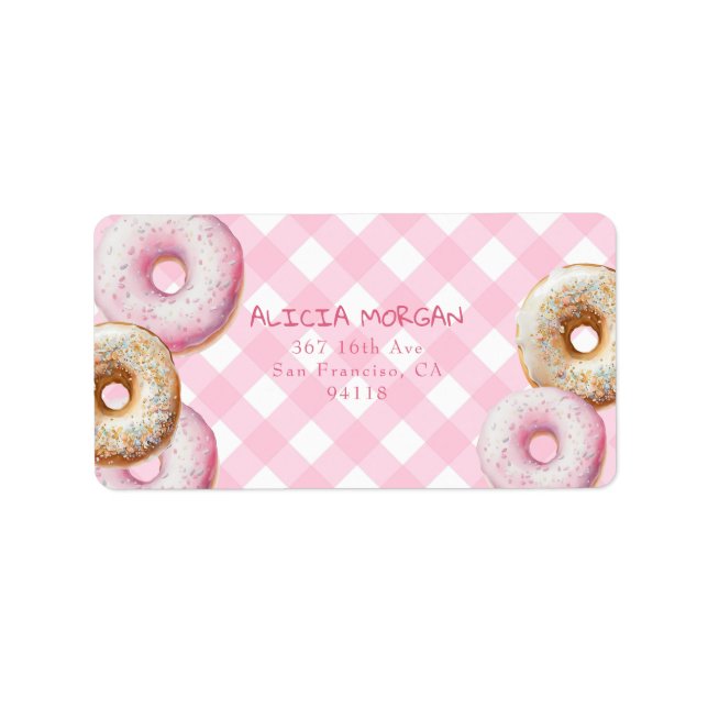 Donut | Pink Gingham Return Address Label (Front)