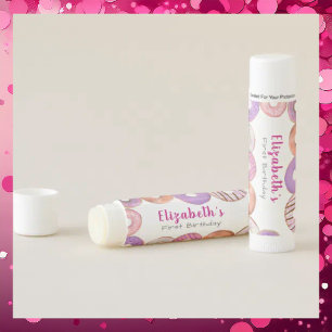 Donut Pink Girl 1st Birthday Party Favor Lip Balm
