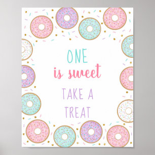 Donut Pink Gold One Is Sweet Take A Treat Birthday Poster