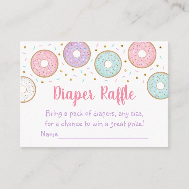 Donut Pink Gold Pastel Baby Shower Diaper Raffle Enclosure Card (Front)
