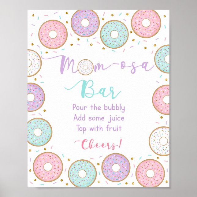 Donut Pink Gold Pastel Baby Shower Mimosa Bar Sign (Front)
