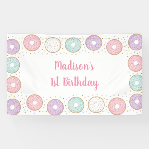 Donut Pink Gold Pastel Birthday Banner