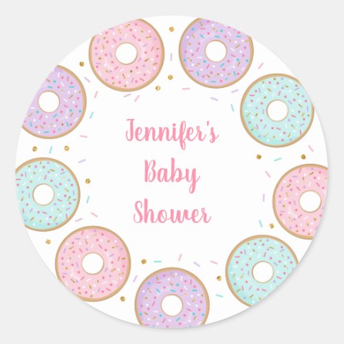 Donut Pink Gold Pastel Birthday Classic Round Sticker