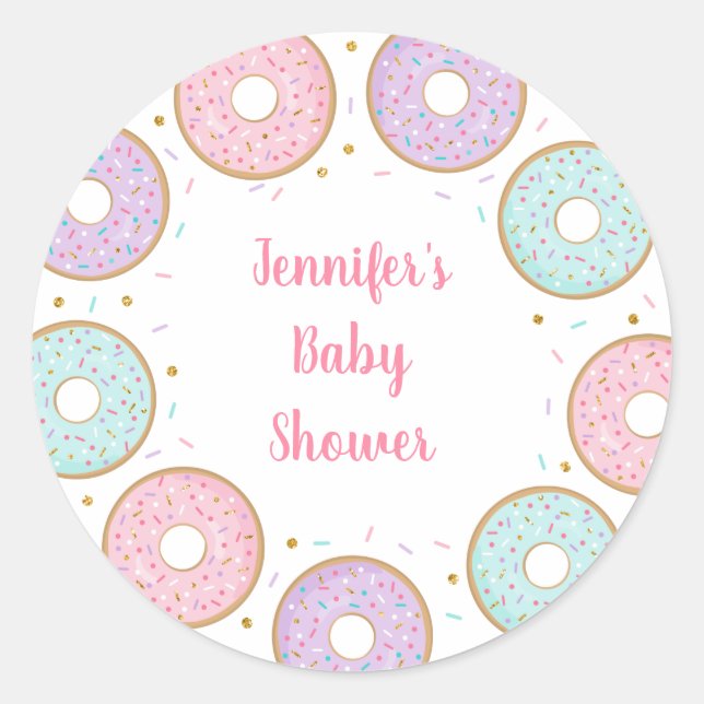 Donut Pink Gold Pastel Birthday Classic Round Sticker (Front)
