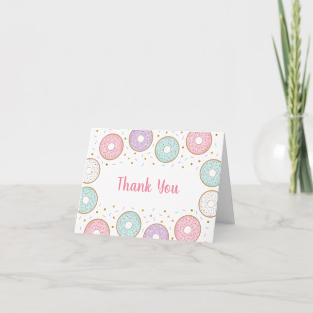 Donut Pink Gold Pastel Birthday Thank You (Front)
