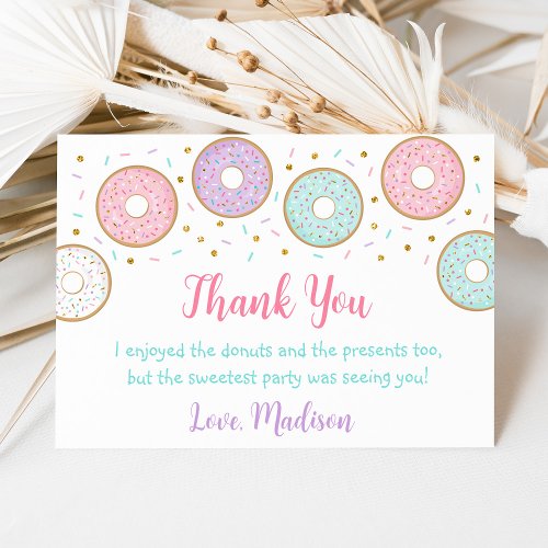 Donut Pink Gold Pastel Birthday Thank You Card