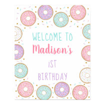 Donut Pink Gold Pastel Birthday Welcome Poster