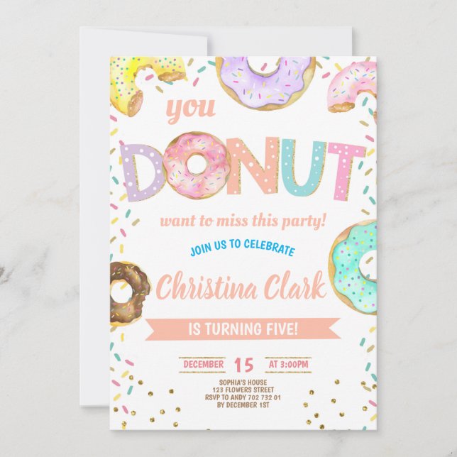 Donut Pink Sprinkles Girl Birthday Party Invitation (Front)
