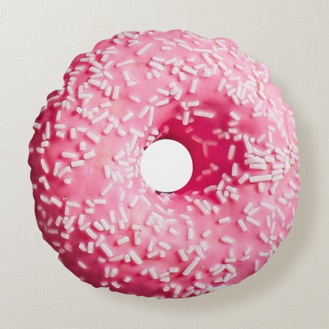 Donut Pink White Sprinkled Round Pillow (Front)