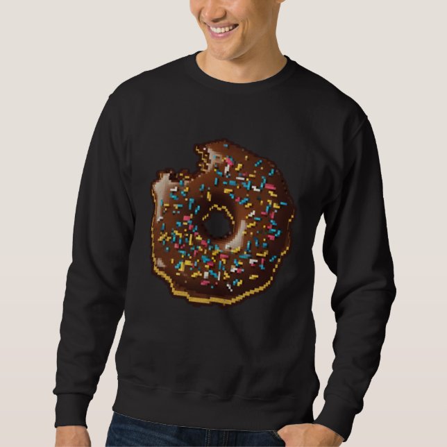 Donut Pixel 8 bit Retro Hungry Byte Sprinkles Food Sweatshirt (Front)