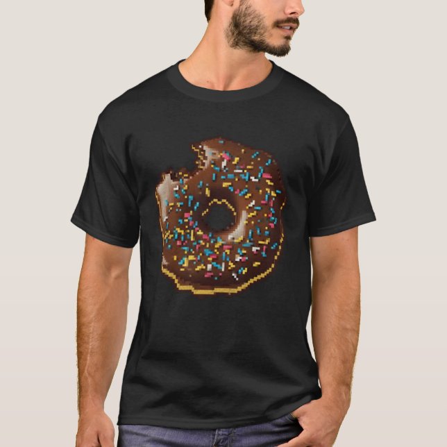 Donut Pixel 8 bit Retro Hungry Byte Sprinkles Food T-Shirt (Front)