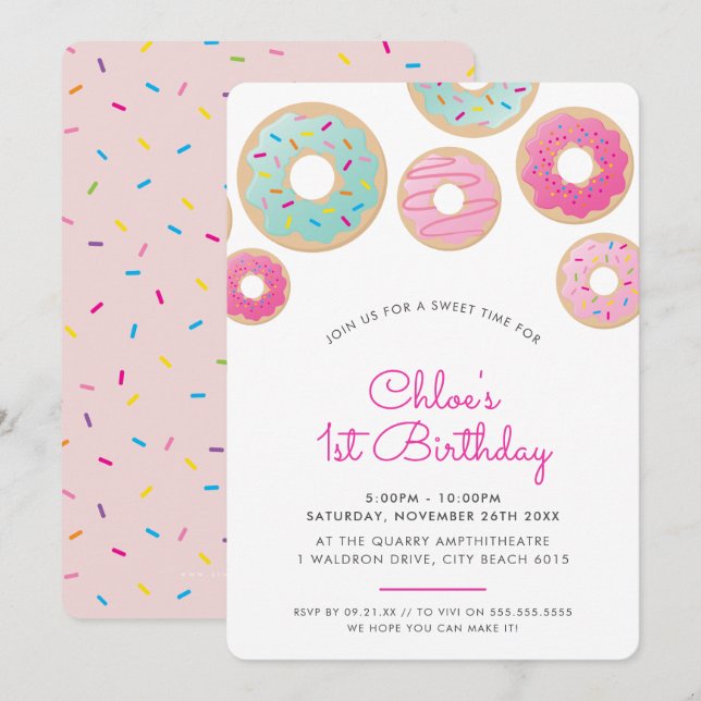 DONUT  pretty cute sweet treats buffet tween Invitation (Front/Back)