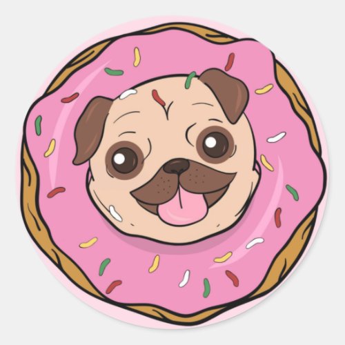 Donut Pug Classic Round Sticker