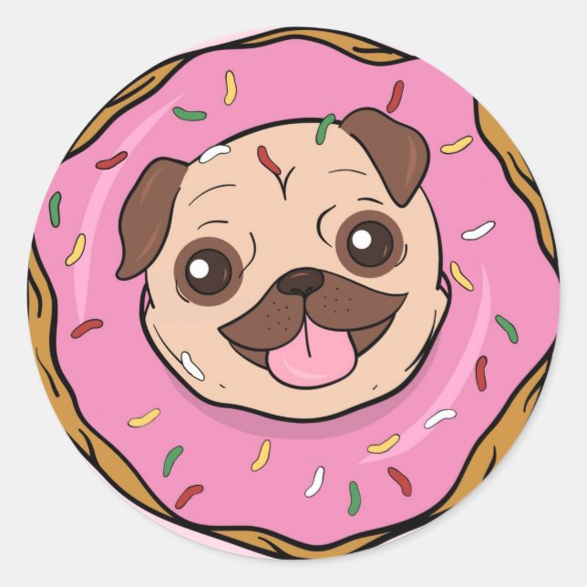 Donut Pug Classic Round Sticker (Front)