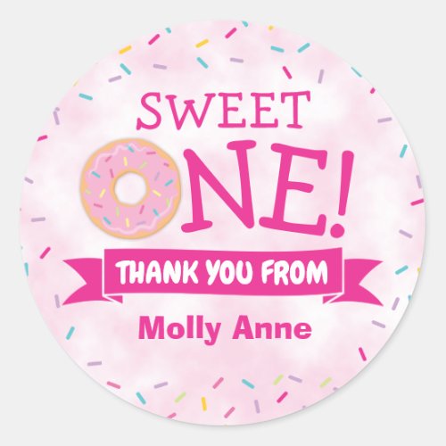 Donut Rainbow Sprinkles 1st Birthday Thank You Cla Classic Round Sticker