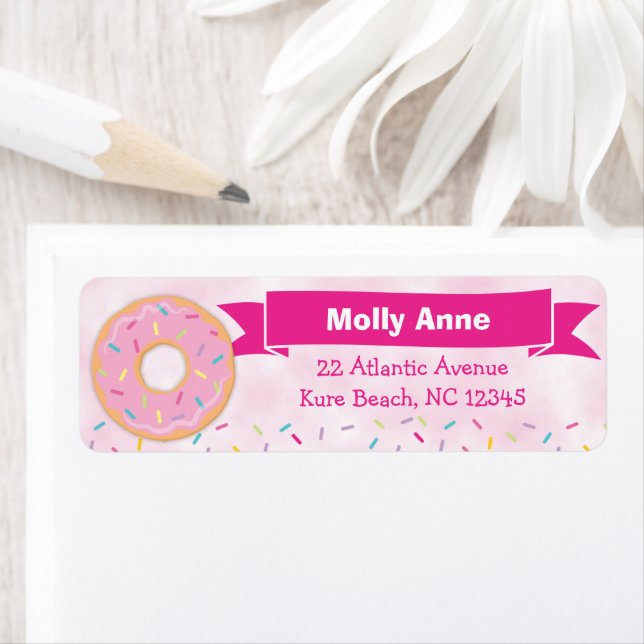 Donut Rainbow Sprinkles Birthday Girl Address Label (Insitu)