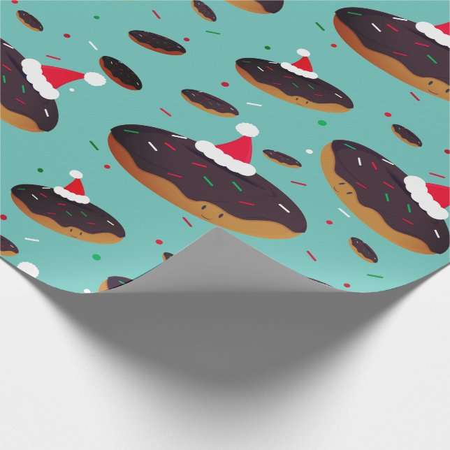 Donut Santa Hats Pattern Christmas Wrapping Paper (Corner)