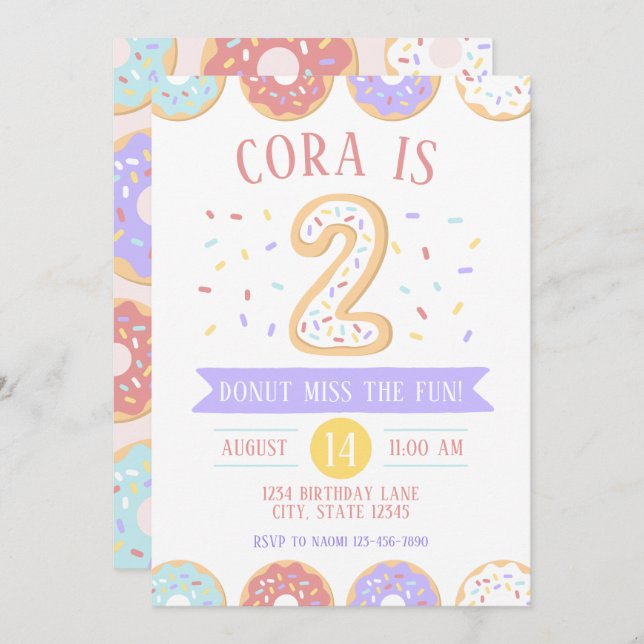 Donut Second Birthday Invitation (Front/Back)